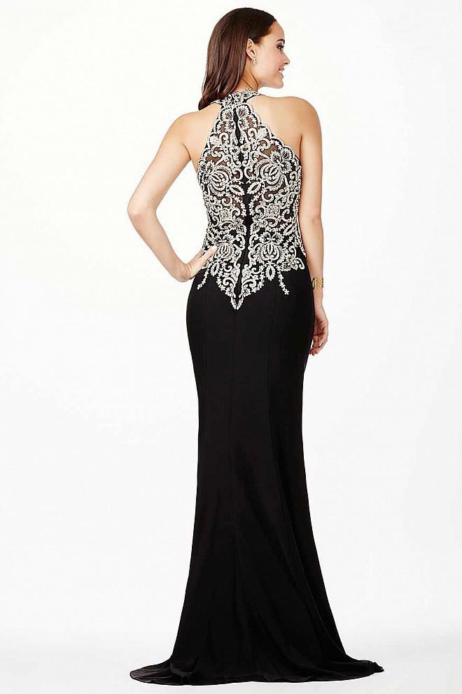 JVN by Jovani - Fitted Halter Lace Evening Dress JVN33691 - back view