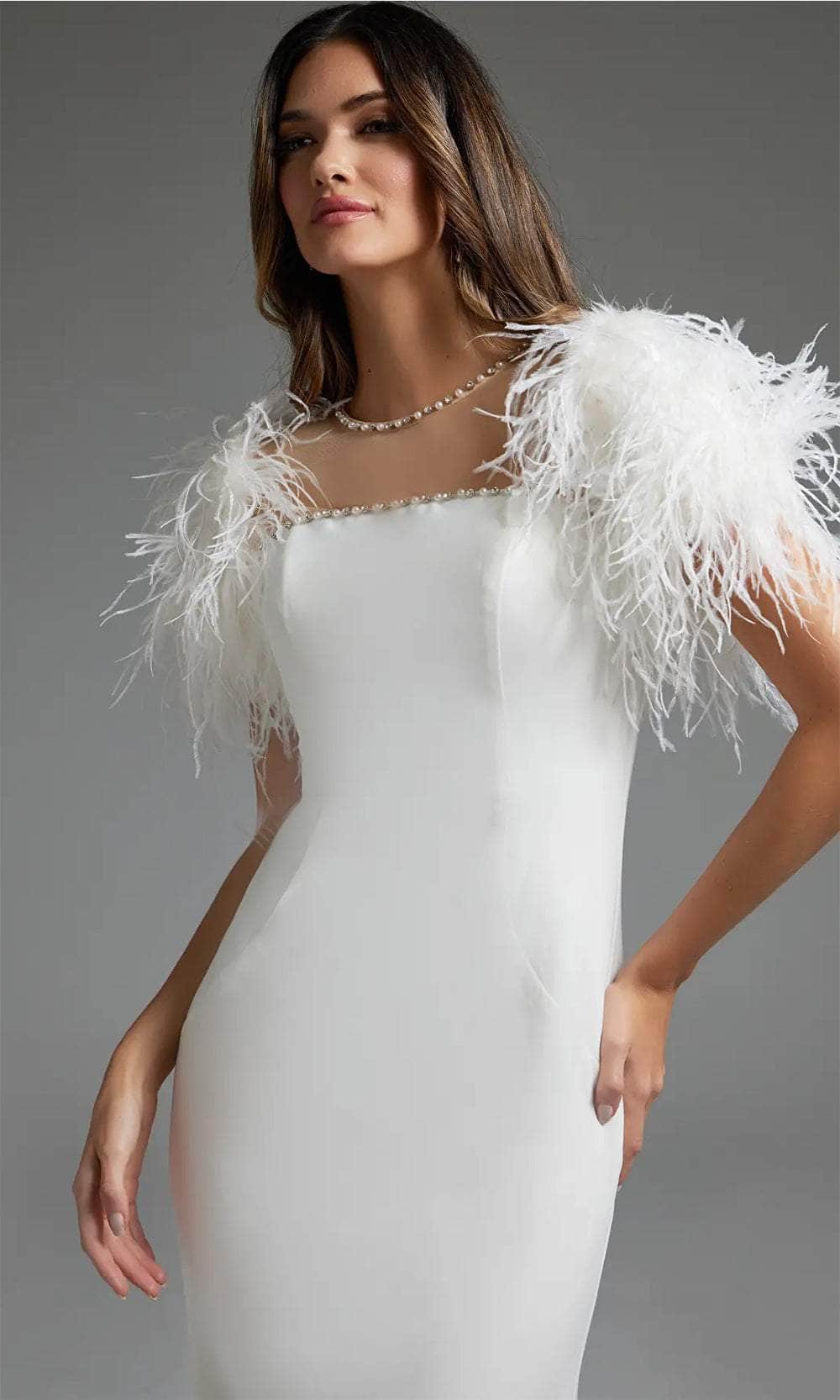 Jovani JB07433 - Feathered Form-Fitting Bridal Gown - detail view