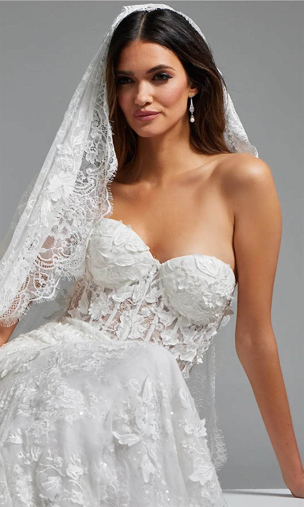 Jovani JB07583 - Sweetheart Floral Appliqued Bridal Gown - detail view