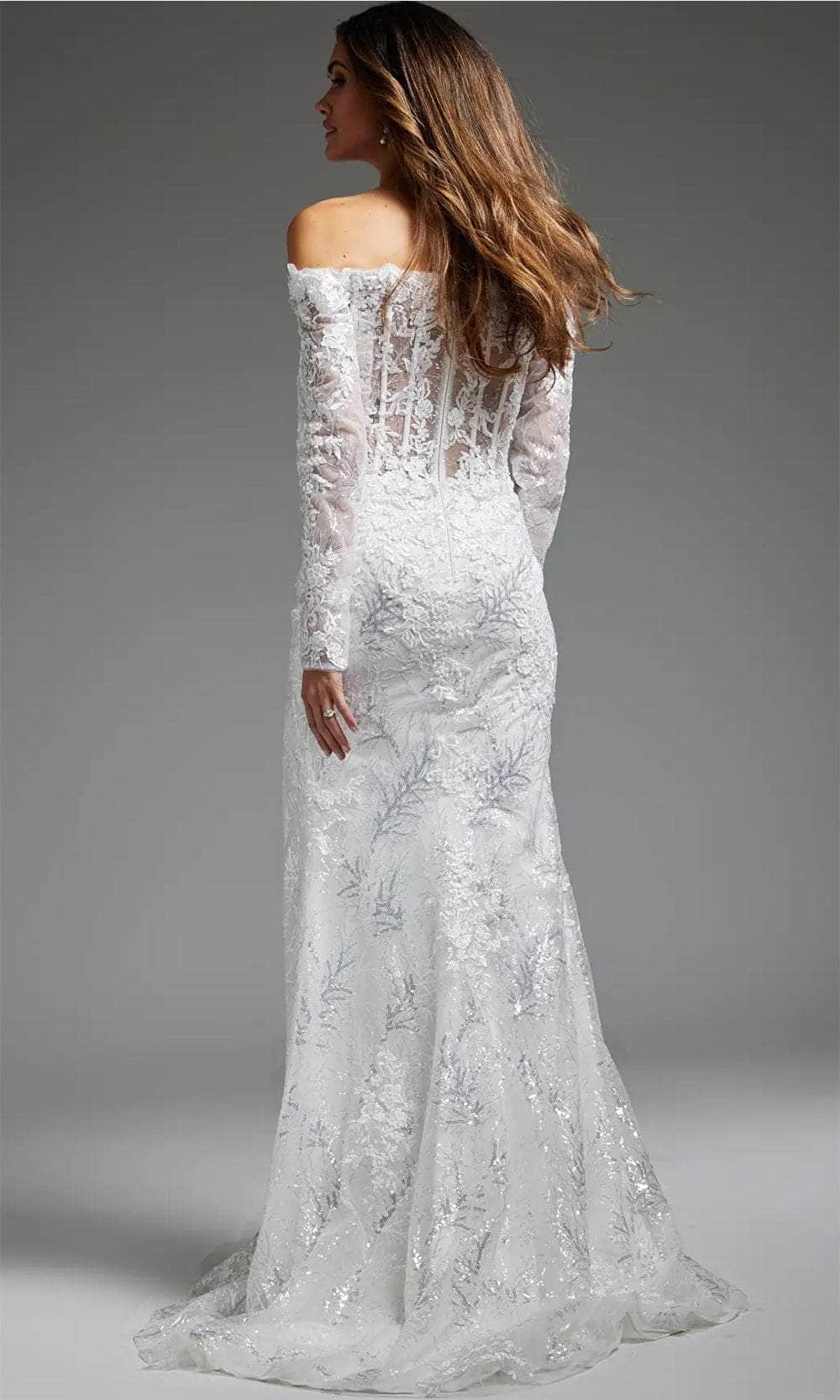 Jovani JB23106 - Long Sleeve Off Shoulder Bridal Gown - detail view