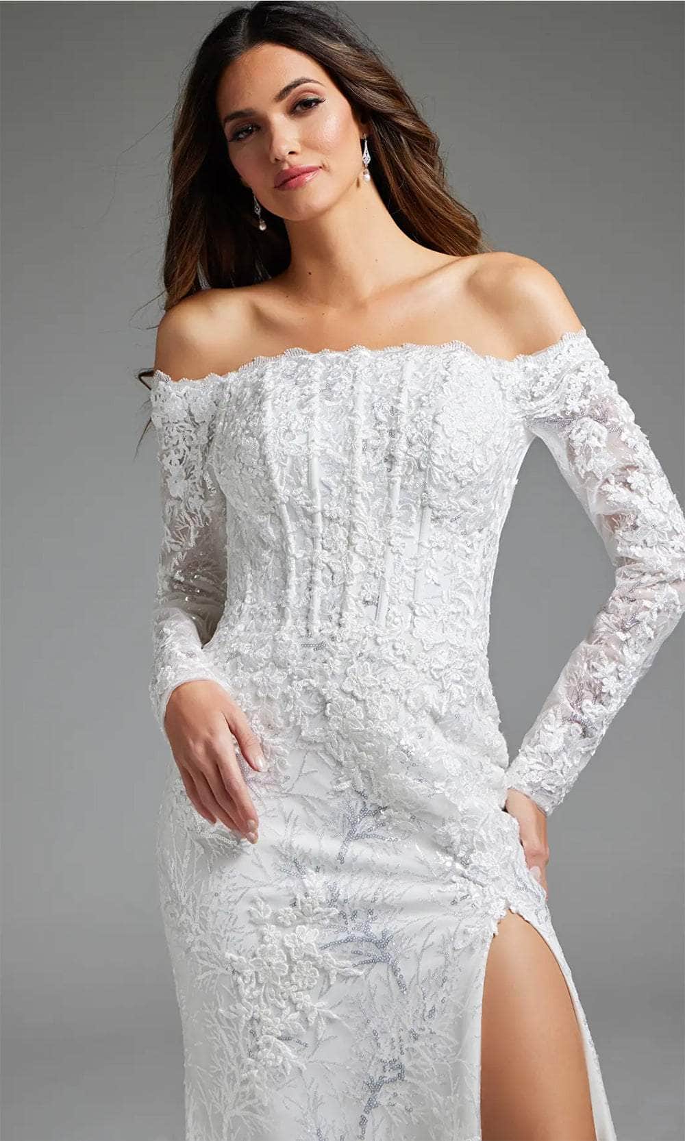 Jovani JB23106 - Long Sleeve Off Shoulder Bridal Gown - view 4