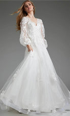 Jovani JB25731 - Applique Bishop Sleeve Bridal Gown - detail view
