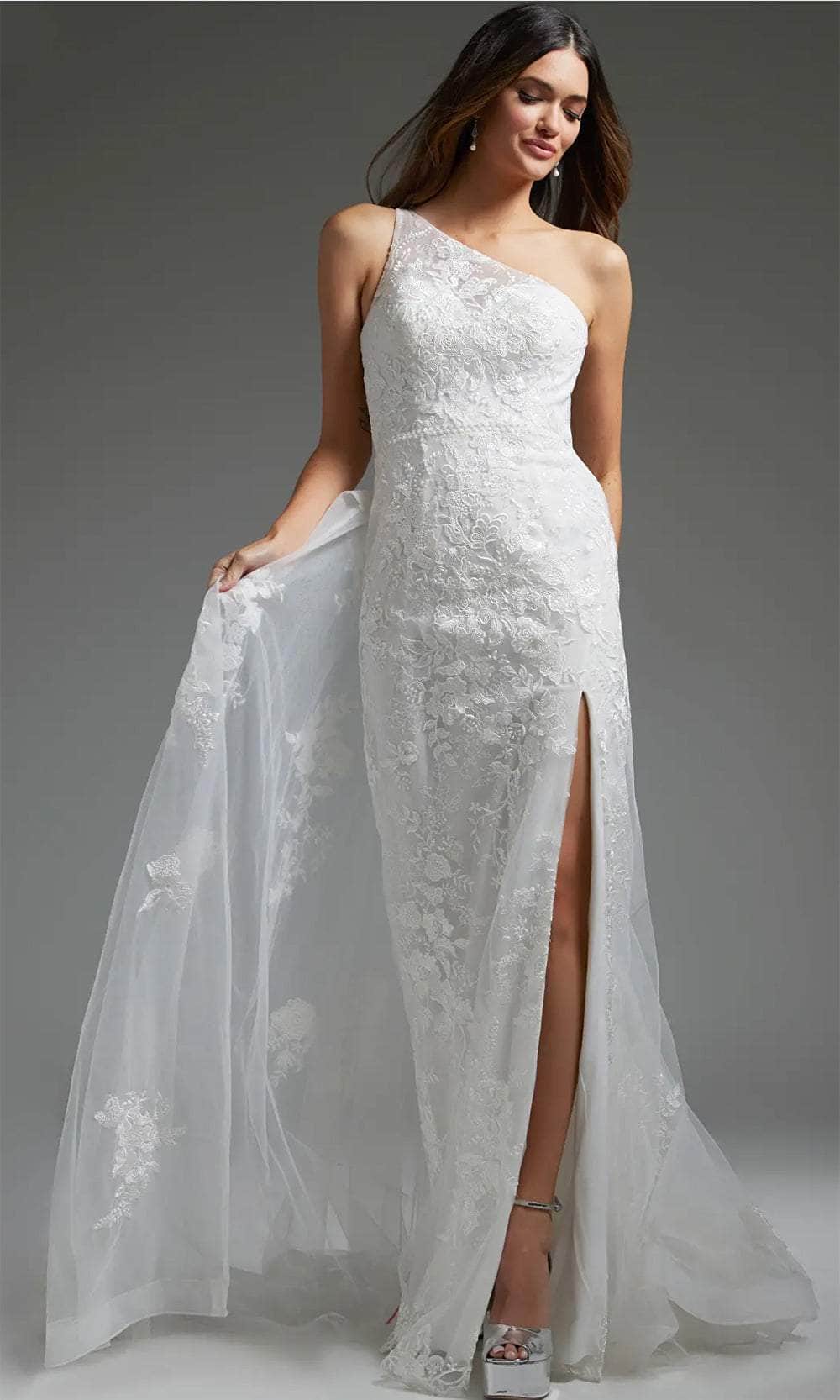 Jovani JB37601 - One Shoulder Lace Bridal Gown - detail view