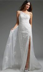 Jovani JB37601 - One Shoulder Lace Bridal Gown - detail view