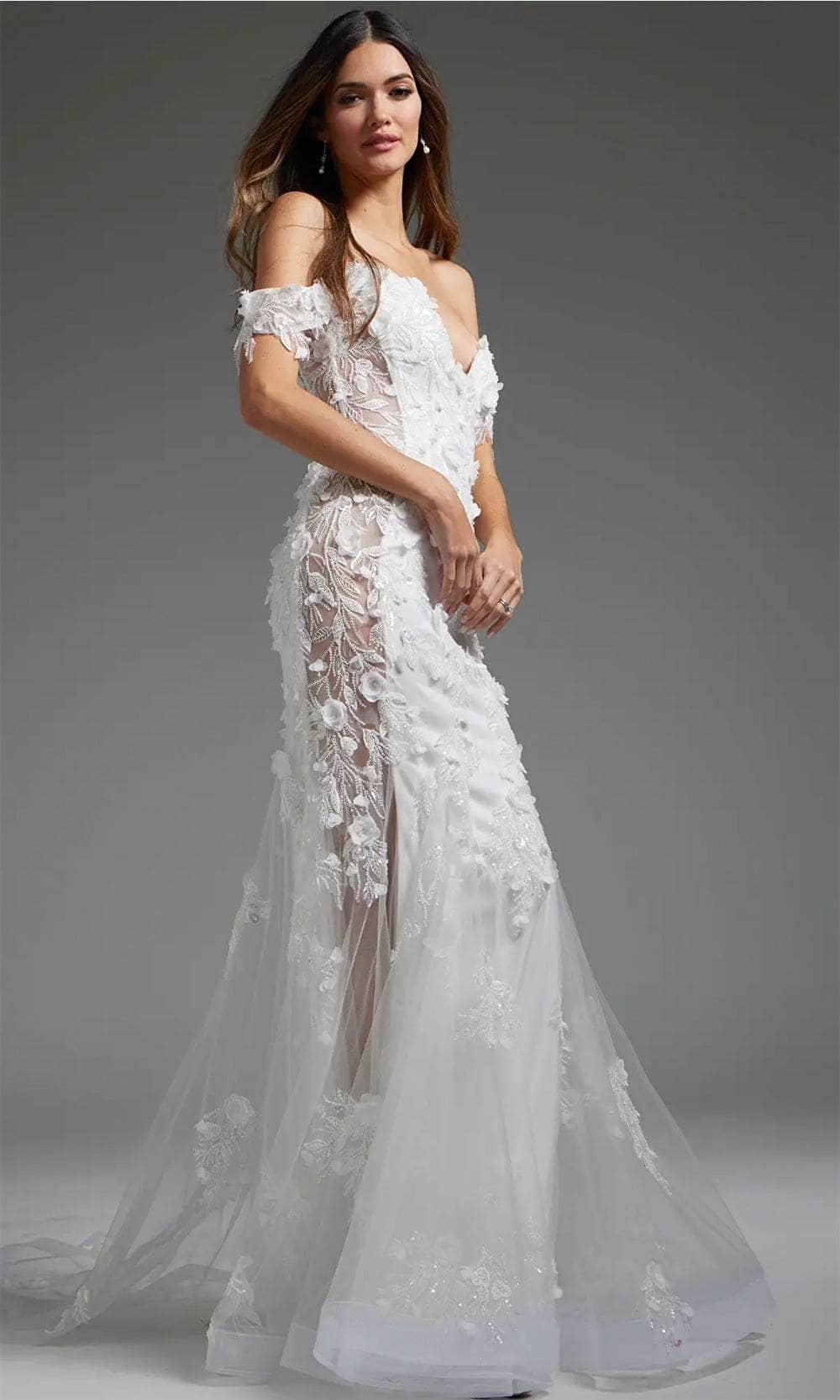Jovani JB38224 - Applique Off Shoulder Bridal Gown - detail view