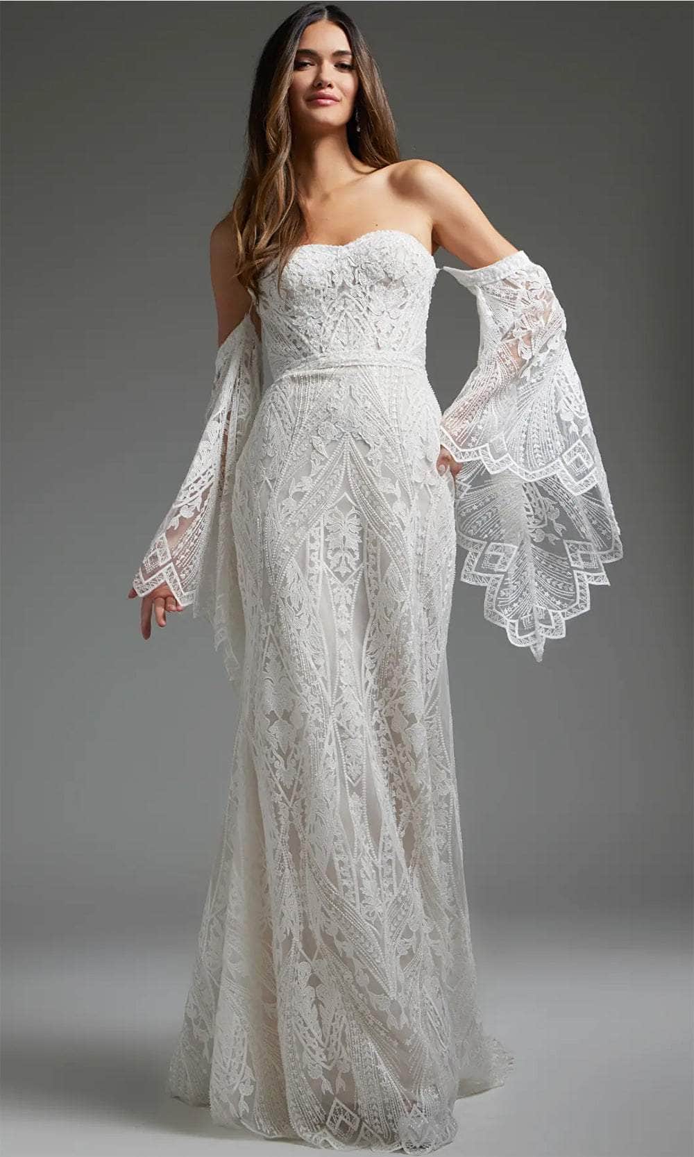 Jovani JB39162 - Bell Sleeve Lace Bridal Gown - designer wedding dress at Silhouette Dresses
