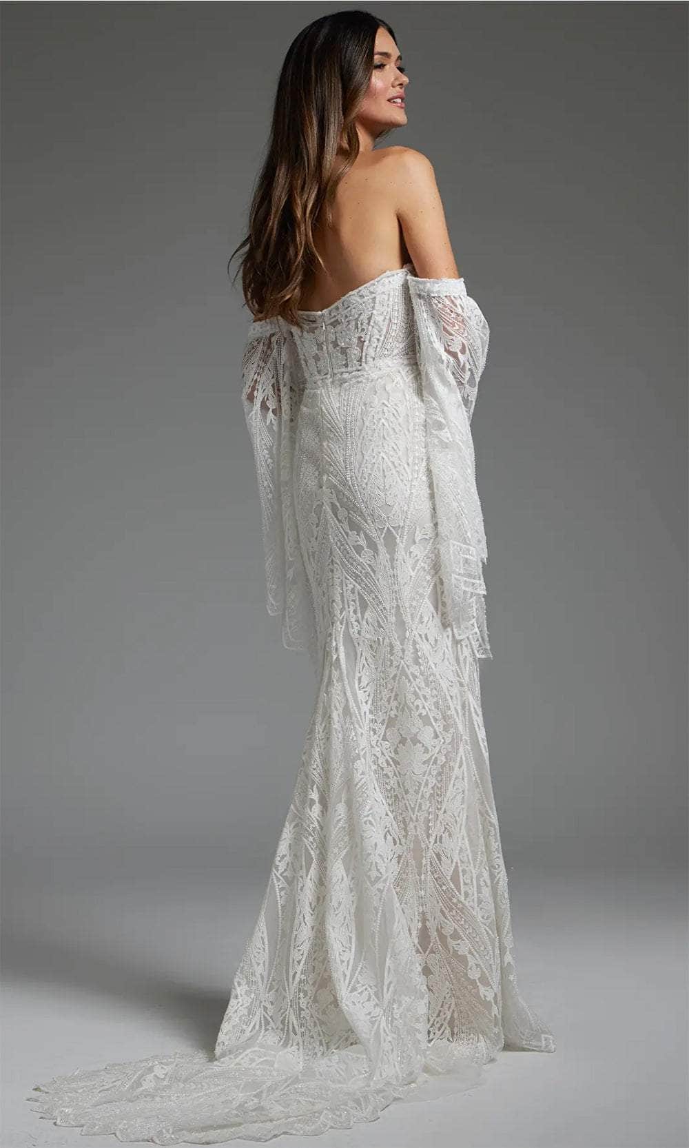 Jovani JB39162 - Bell Sleeve Lace Bridal Gown - back view