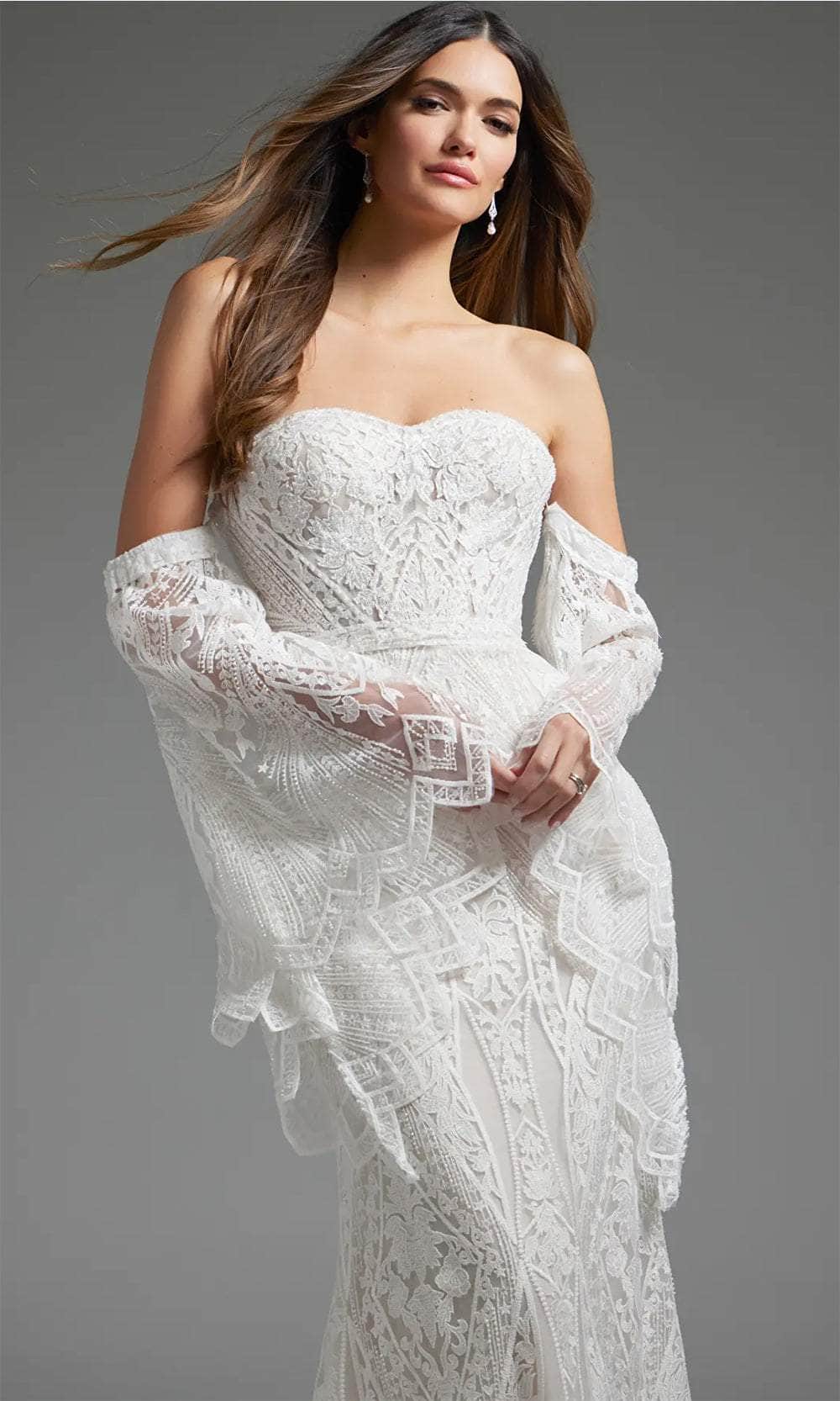 Jovani JB39162 - Bell Sleeve Lace Bridal Gown - detail view