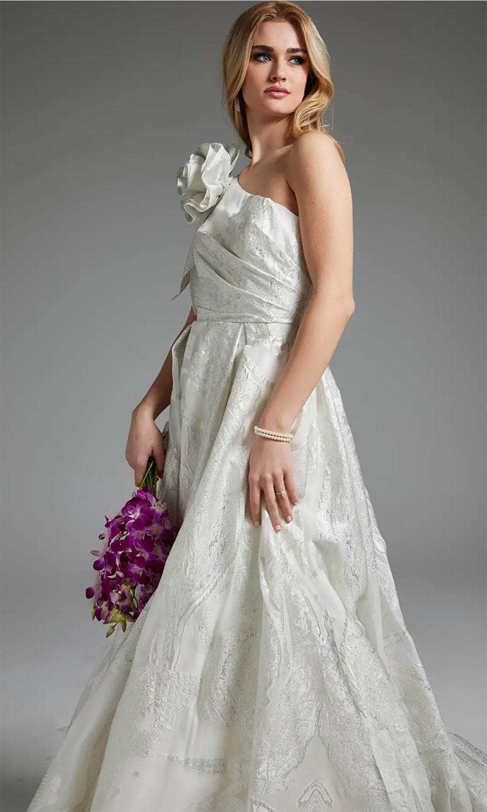 Jovani JB39218 - Rosette One Shoulder Bridal Gown - back view