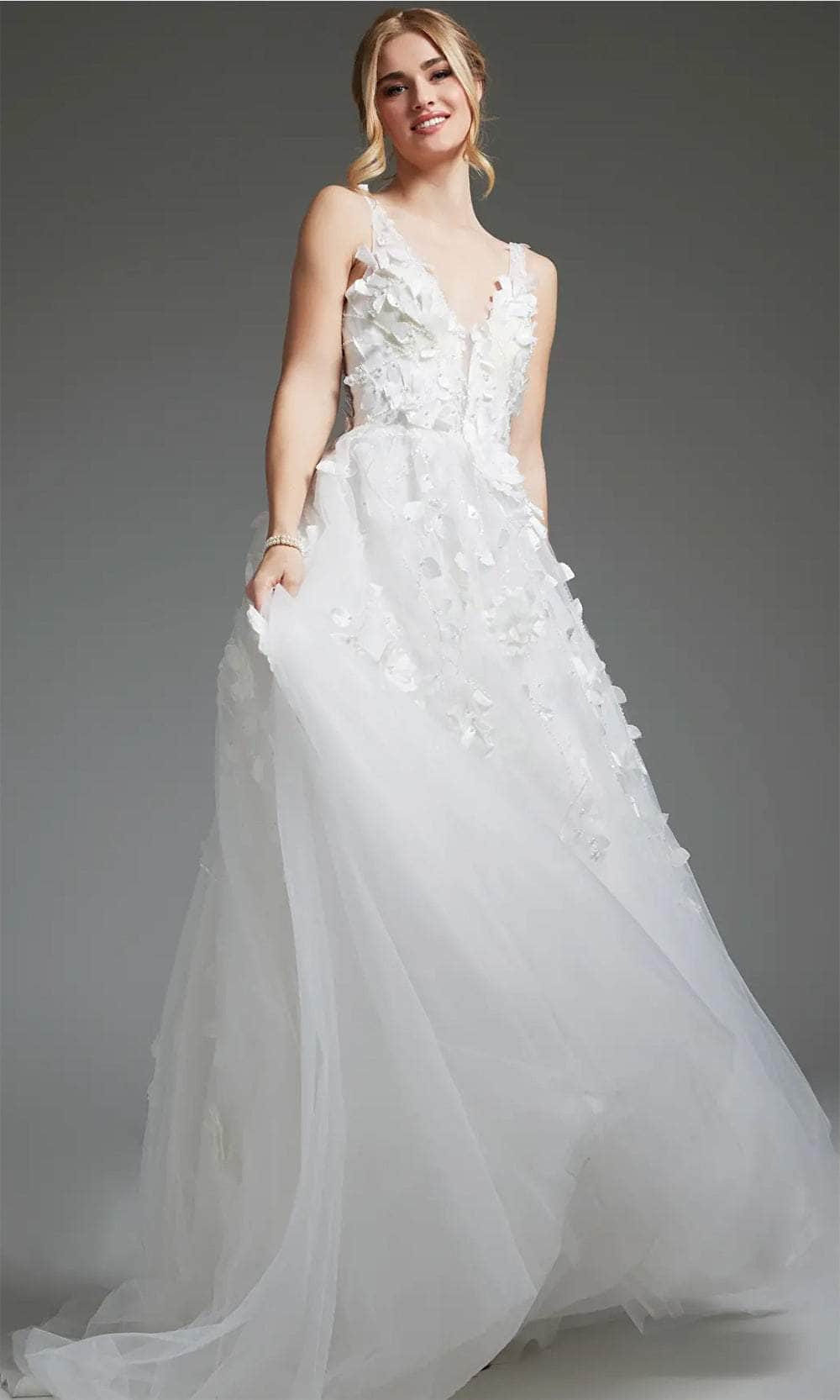Jovani JB40511 - Applique V-Neck Bridal Gown - designer wedding dress at Silhouette Dresses