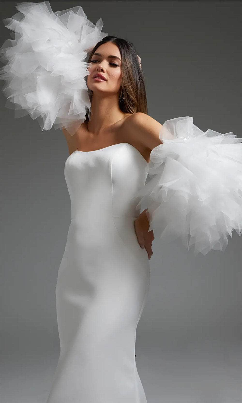 Jovani JB40601 - Detachable Ruffled Sleeve Bridal Gown - back view
