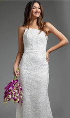 Jovani JB40608 - Allover Beaded Asymmetric Bridal Gown - back view