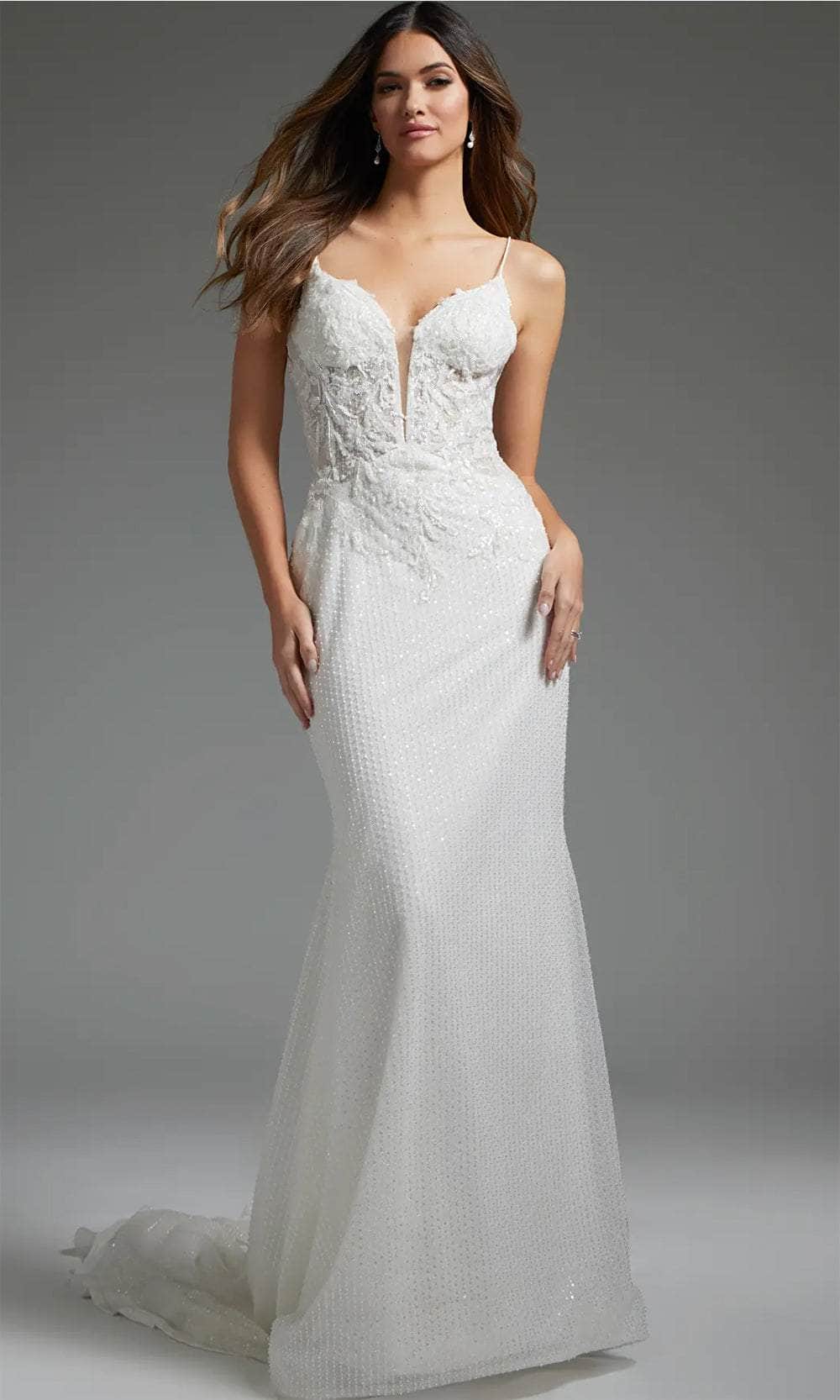 Jovani JB40639 - Beaded Appliqued Plunging Bridal Gown - designer wedding dress at Silhouette Dresses