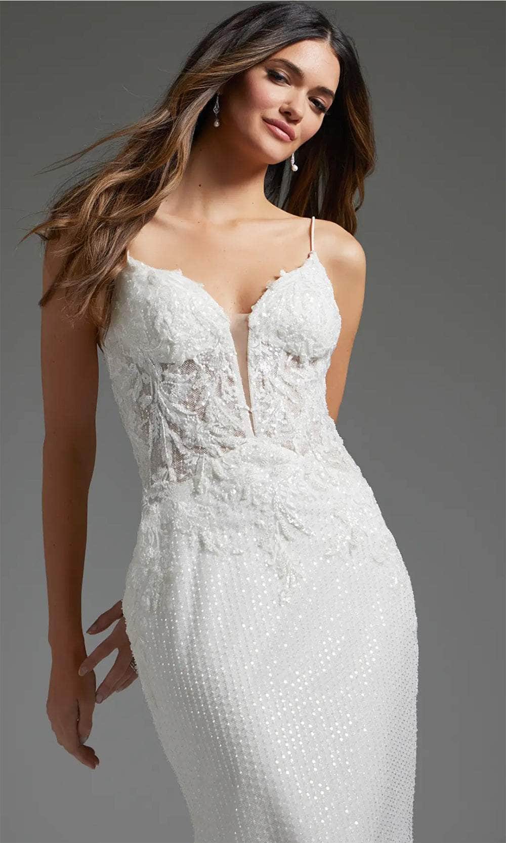 Jovani JB40639 - Beaded Appliqued Plunging Bridal Gown - back view