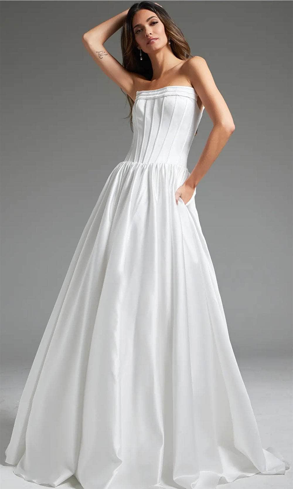 Jovani JB40784 - Corset Bodice Straight-Across Bridal Gown - back view