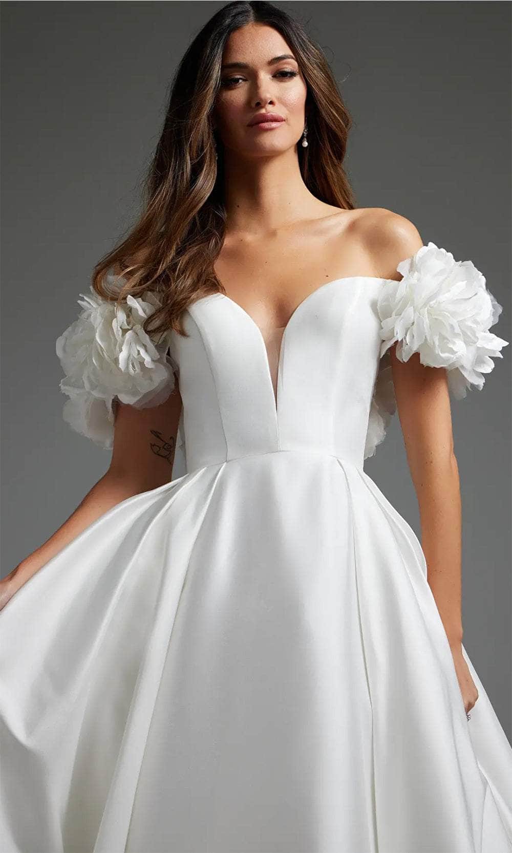 Jovani JB40795 - Off Shoulder Pleated A-Line Bridal Gown - back view