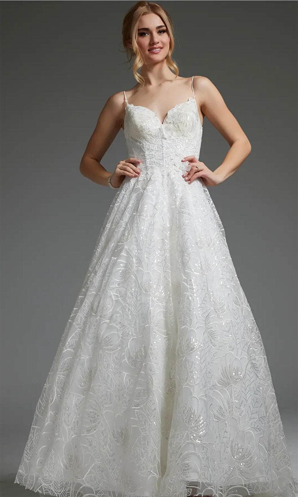 Jovani JB422225 - V-Neck Sequin Embroidered Bridal Gown - designer wedding dress at Silhouette Dresses