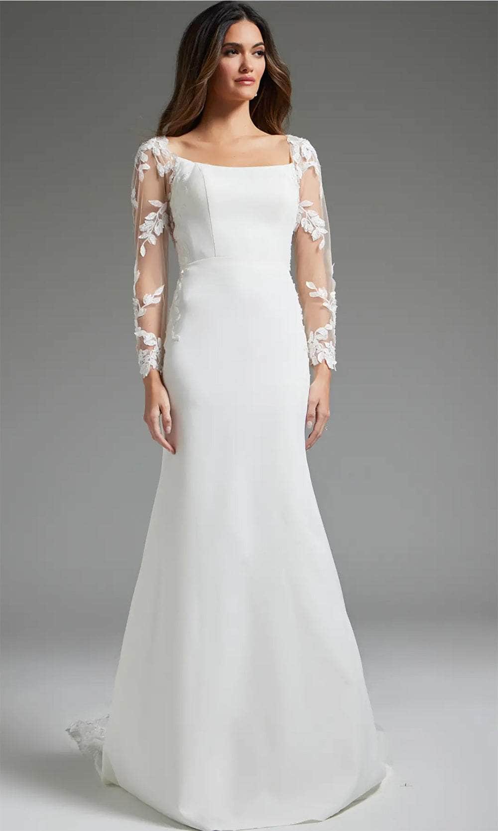 Jovani JB42297 - Leaf Appliqued Square Neck Bridal Gown - designer wedding dress at Silhouette Dresses