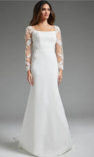 Jovani JB42297 - Leaf Appliqued Square Neck Bridal Gown - designer wedding dress at Silhouette Dresses