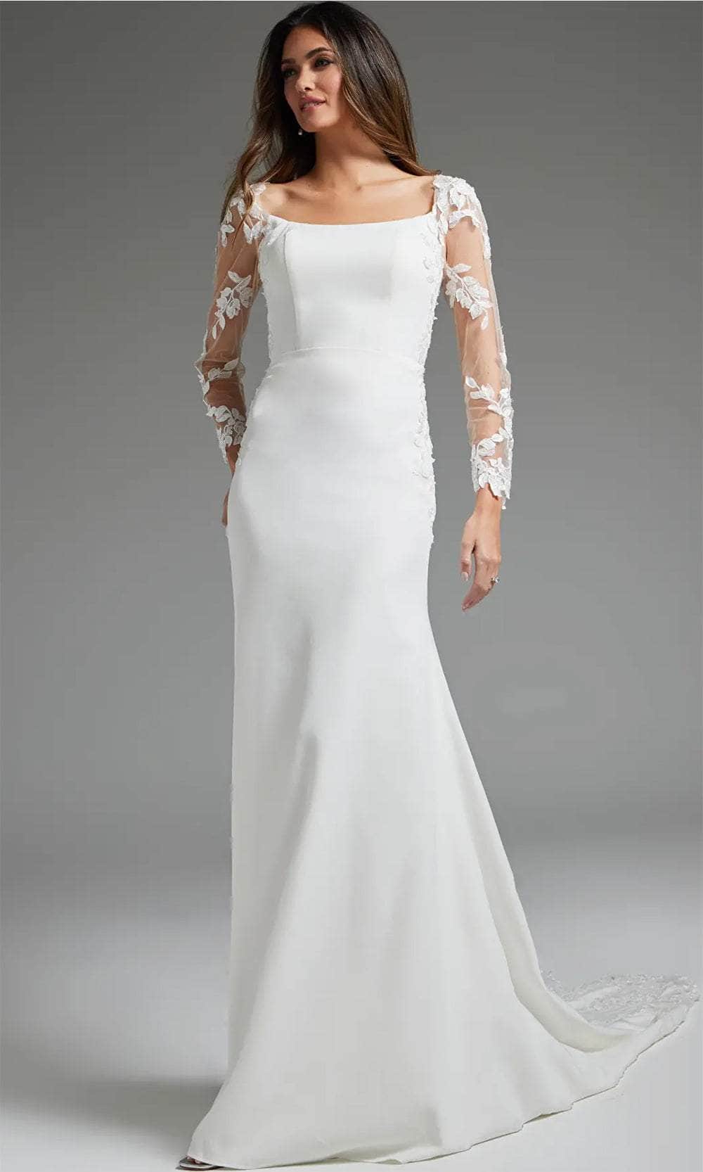 Jovani JB42297 - Leaf Appliqued Square Neck Bridal Gown - view 4