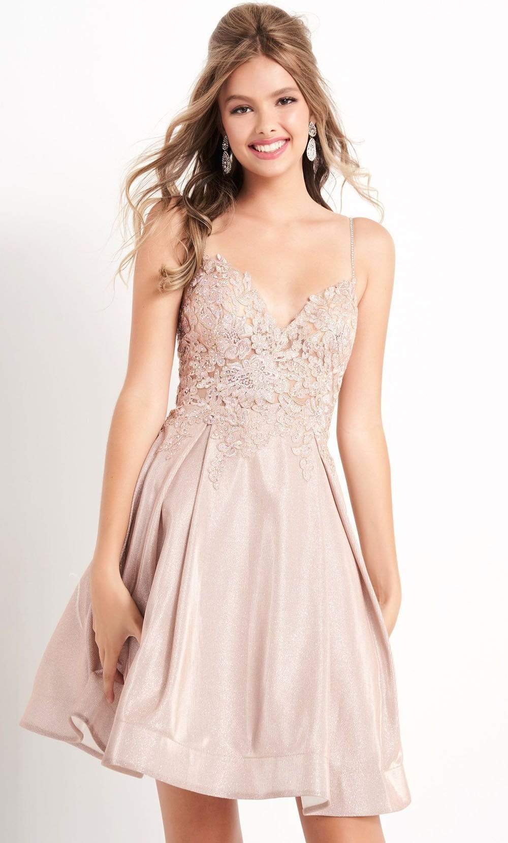 JVN by Jovani - JVN04010 Sleeveless V Neck Embroidered Bodice A-Line Dress - designer homecoming dress at Silhouette Dresses