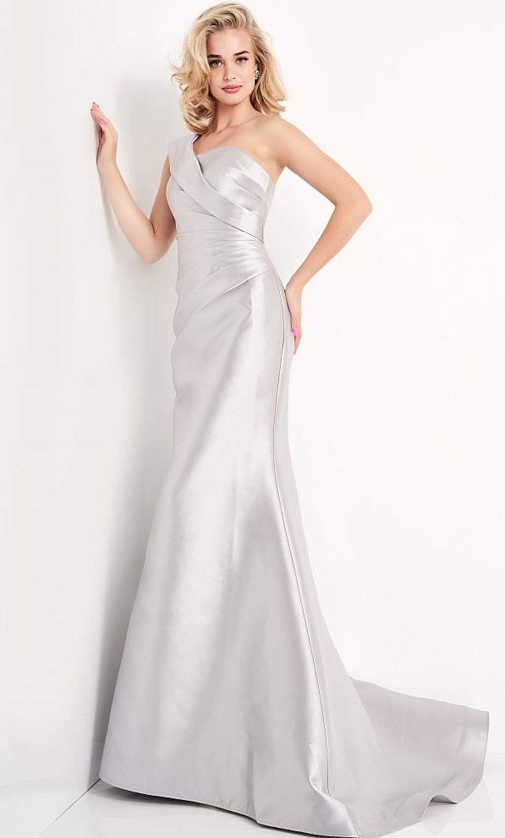 Jovani 04723 - Pleated Bodice One Shoulder Mermaid Gown - back view