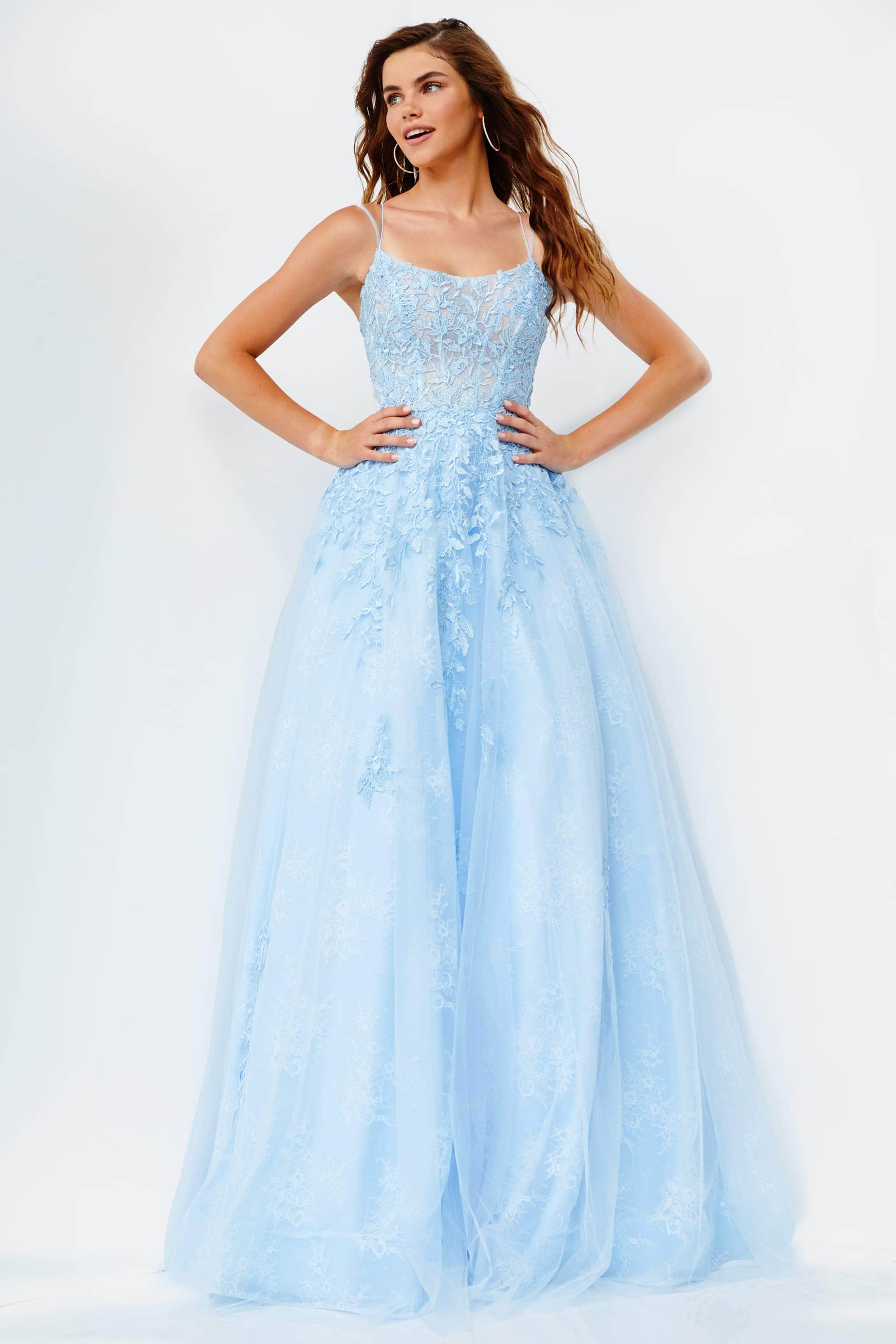Jovani 06644 - Long Embroidered Lace A-Line Gown - back view