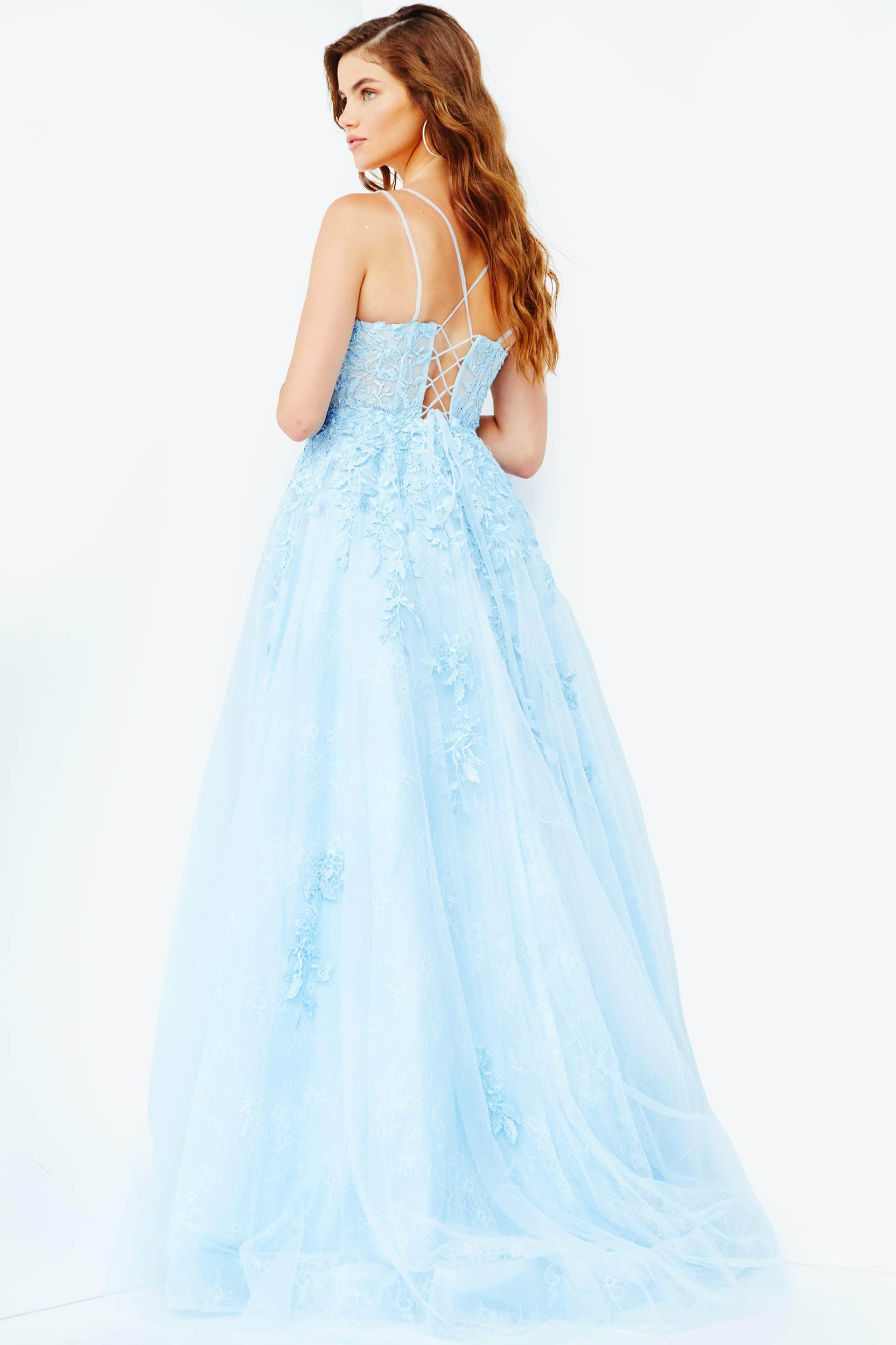 Jovani 06644 - Long Embroidered Lace A-Line Gown - detail view