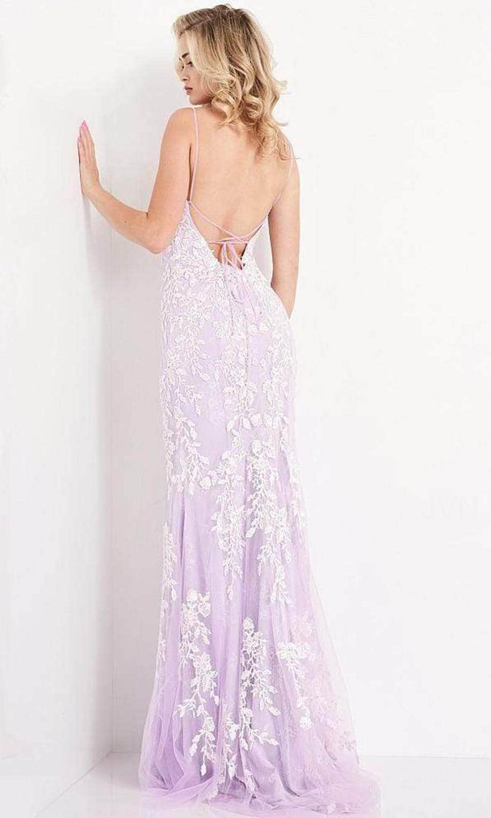 Jovani 06660 - Long Appliqued High Slit Sheath Gown - detail view