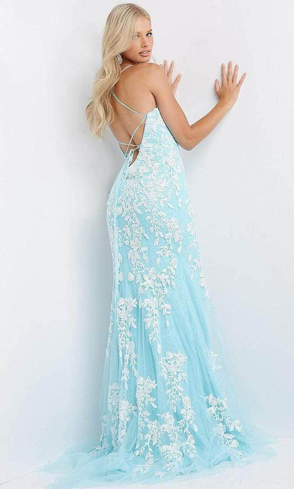 Jovani 06660 - Long Appliqued High Slit Sheath Gown - view 5
