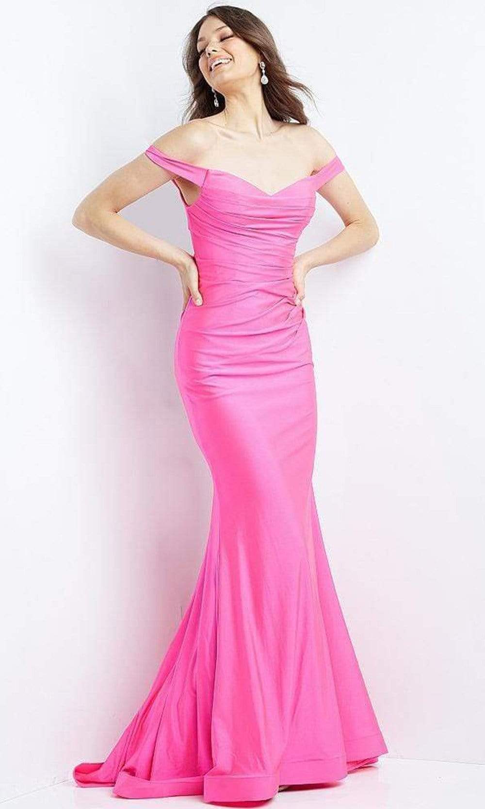 Jovani 07639 - Off Shoulder Ruched Trumpet Gown - view 10