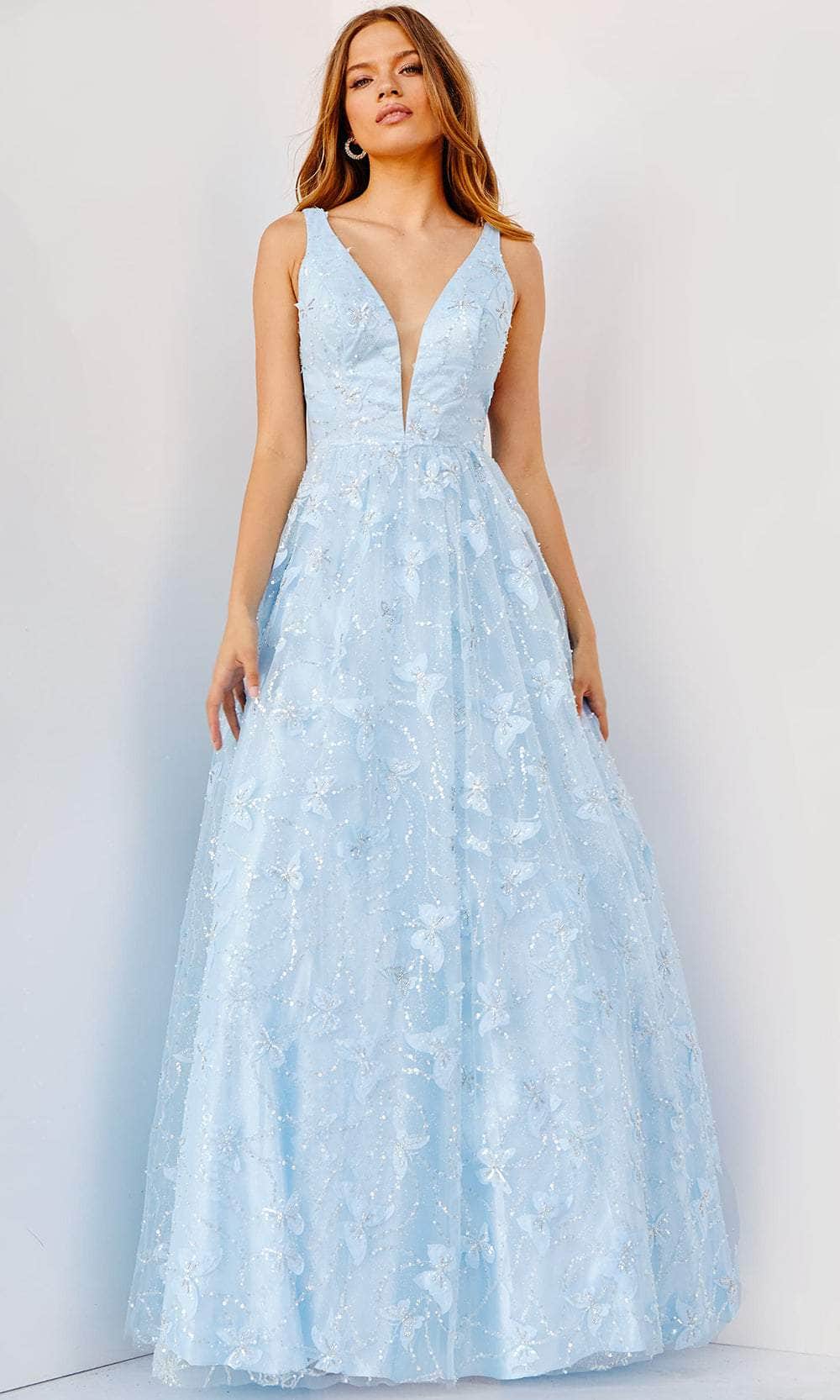 Jovani 24182 - V-Neck Butterfly Applique Prom Gown - back view