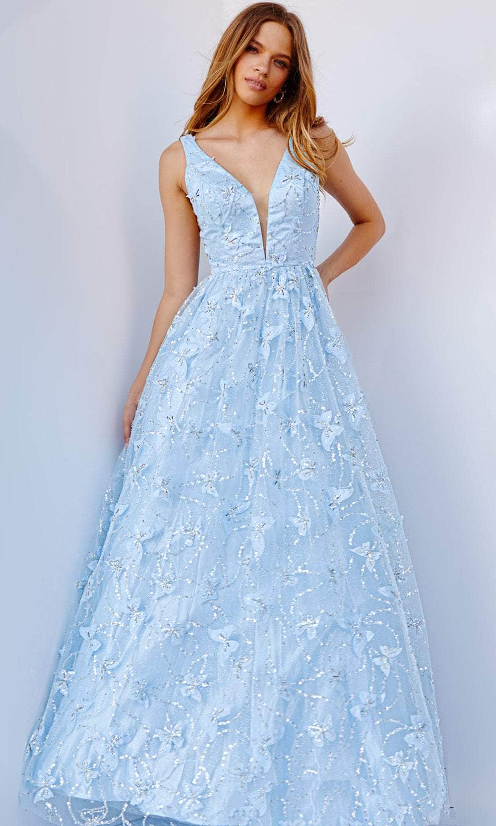 Jovani 24182 - V-Neck Butterfly Applique Prom Gown - view 4