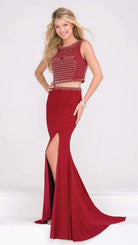 JVN by Jovani - JVN49602 Two Piece Jersey High Slit Dress - designer evening gown at Silhouette Dresses