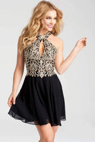 JVN by Jovani - JVN53177 Embroidered Halter Neck A-Line Dress - designer homecoming dress at Silhouette Dresses