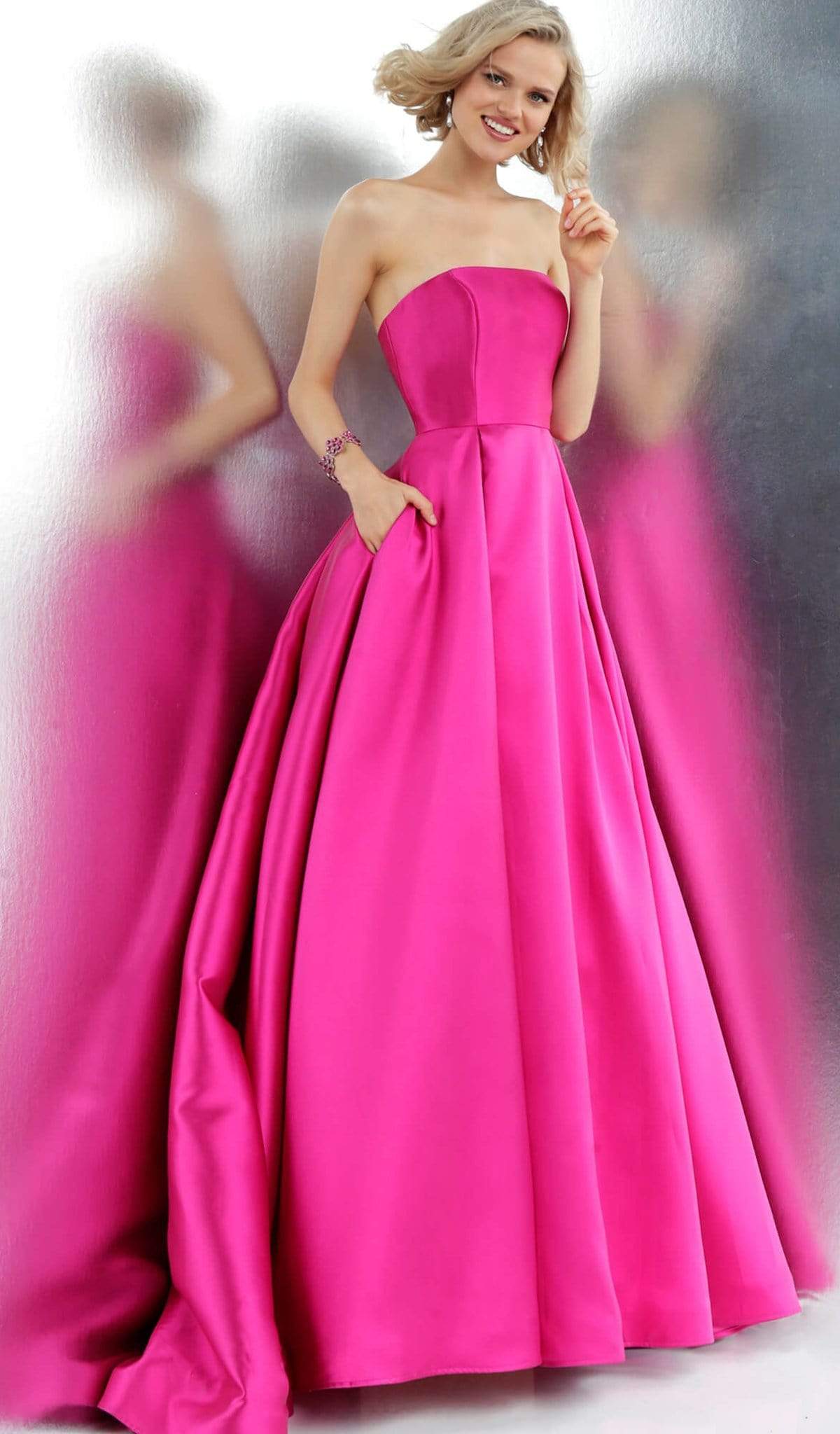JVN by Jovani - JVN62633 Chic Strapless Pleated Ballgown With Train - designer prom dress at Silhouette Dresses