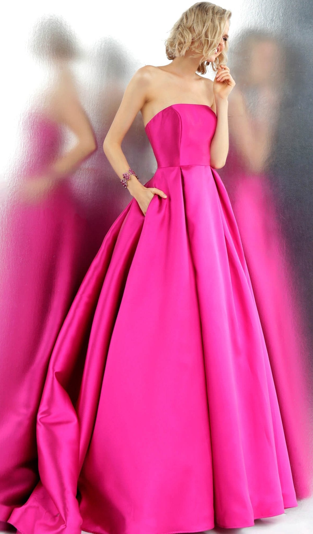 JVN by Jovani - JVN62633 Chic Strapless Pleated Ballgown With Train - back view