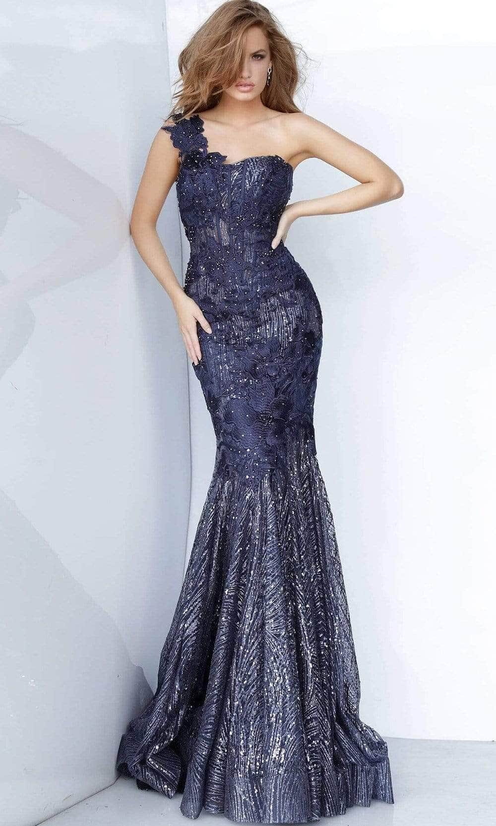 Jovani - One Shoulder Trumpet Prom Dress 02445SC - designer prom dress at Silhouette Dresses