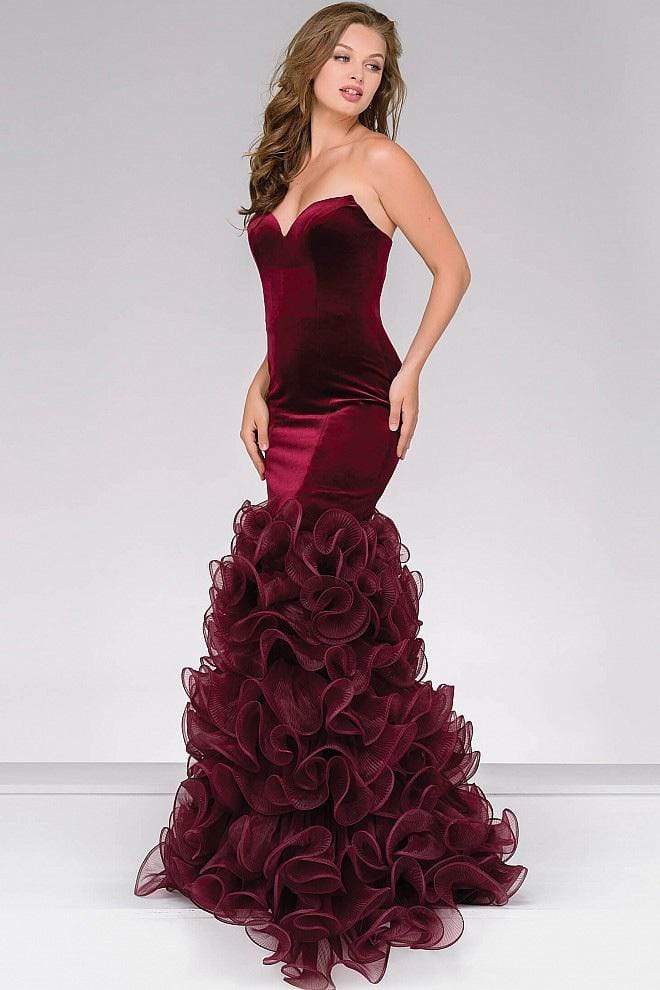 Jovani - Strapless Velvet Mermaid Prom Dress 46609 - 1 pc Rose/Gold In Size 8 Available - designer prom dress at Silhouette D