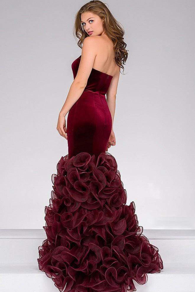 Jovani - Strapless Velvet Mermaid Prom Dress 46609 - 1 pc Rose/Gold In Size 8 Available - back view