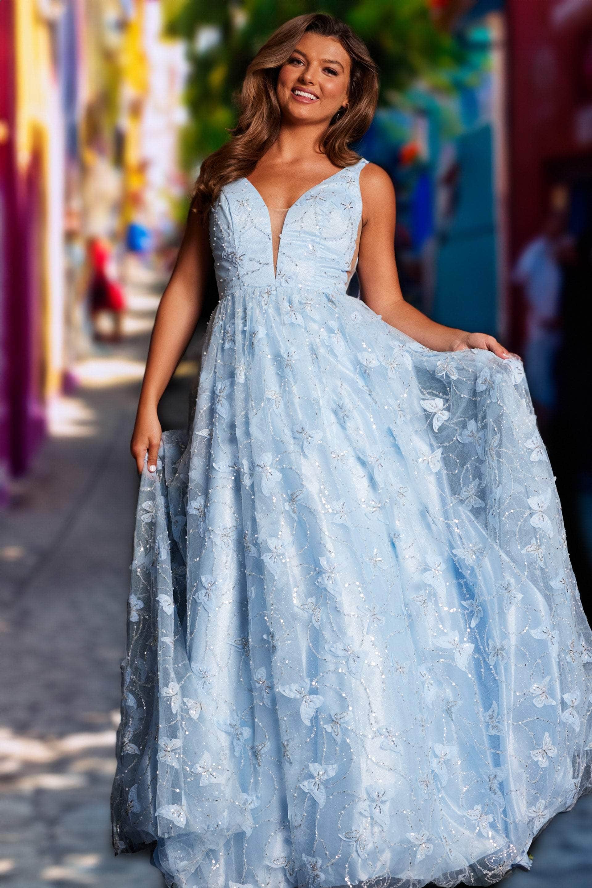 Jovani 24182 - V-Neck Butterfly Applique Prom Gown - designer prom dress at Silhouette Dresses