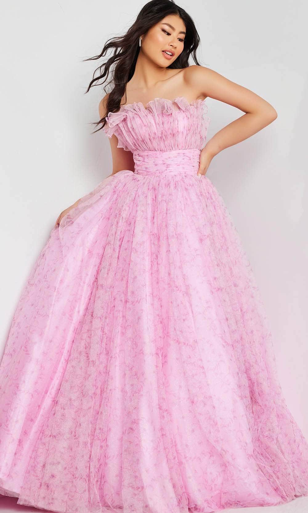 JVN by Jovani JVN26209 - Ruffled Neck Strapless Ballgown - detail view