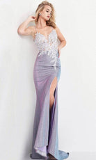 JVN by Jovani - Lace Appliqued Sheath Evening Dress JVN06454SC - designer evening gown at Silhouette Dresses