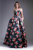 Ladivine 13103 - Sweetheart Neck Evening Gown with Floral Pleats Evening Dress
