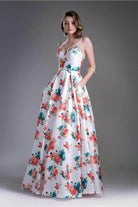 Ladivine 13103 - Sweetheart Neck Evening Gown with Floral Pleats Evening Dress