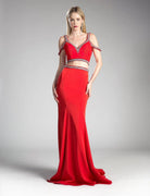 Ladivine 13114A - Embellished Two Piece V-neck Fitted Dress
