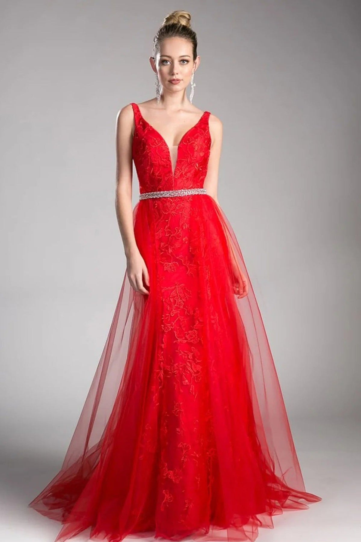 Ladivine 13287 - Lace Appliques and Overlay Prom Dress