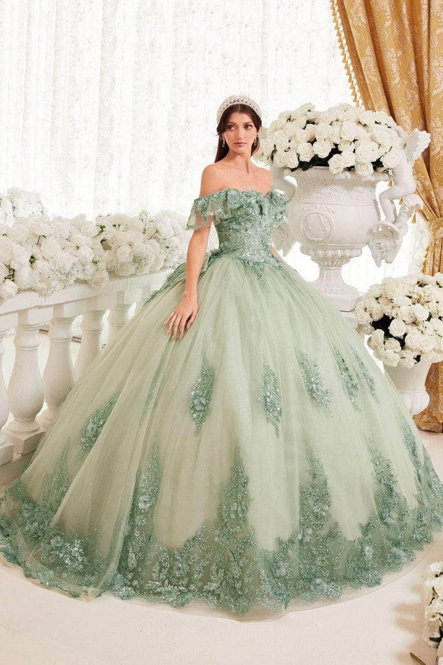Ladivine 15701 - Ruffled Off Shoulder Ballgown
