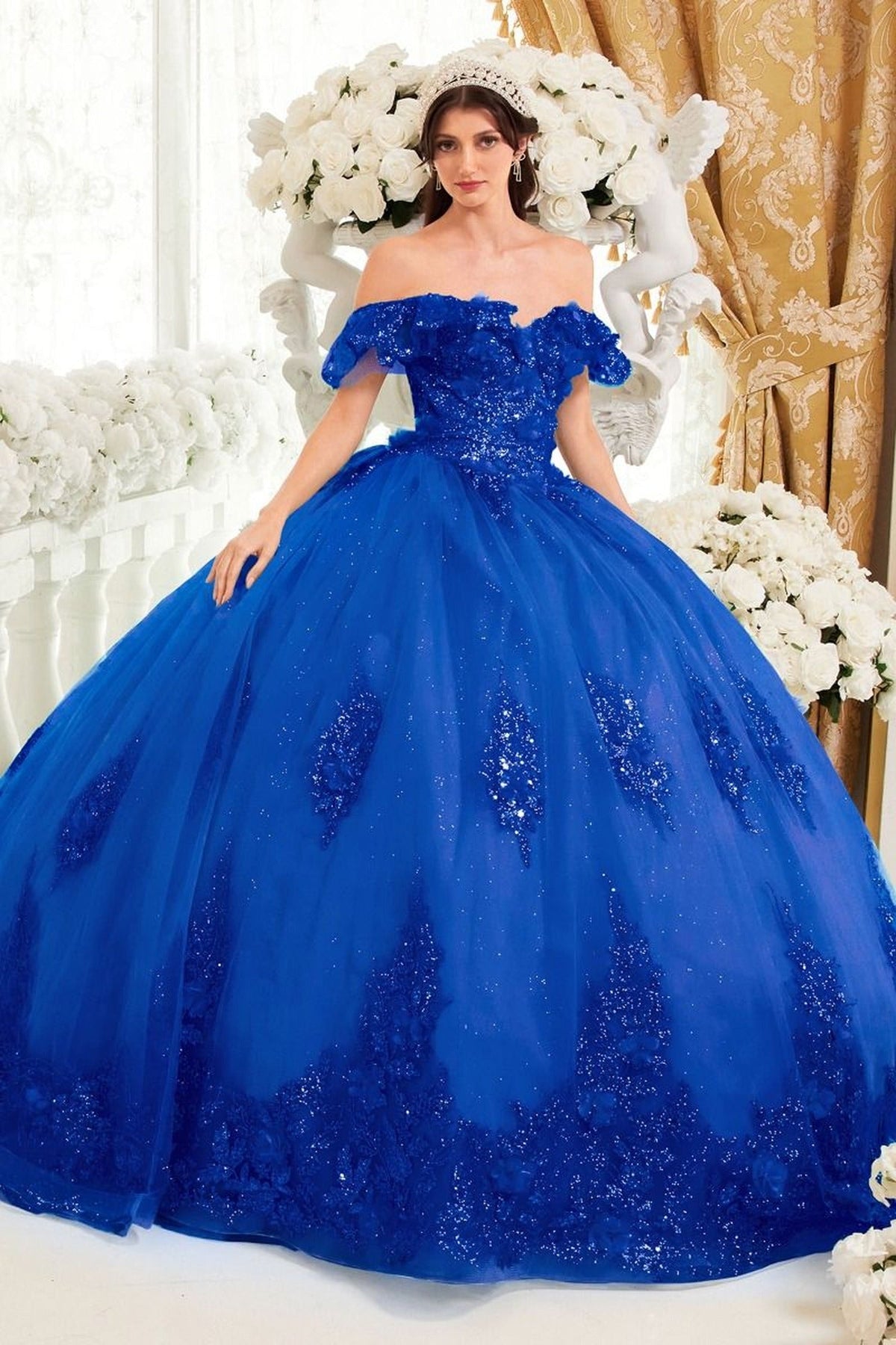 Ladivine 15701 - Ruffled Off Shoulder Ballgown