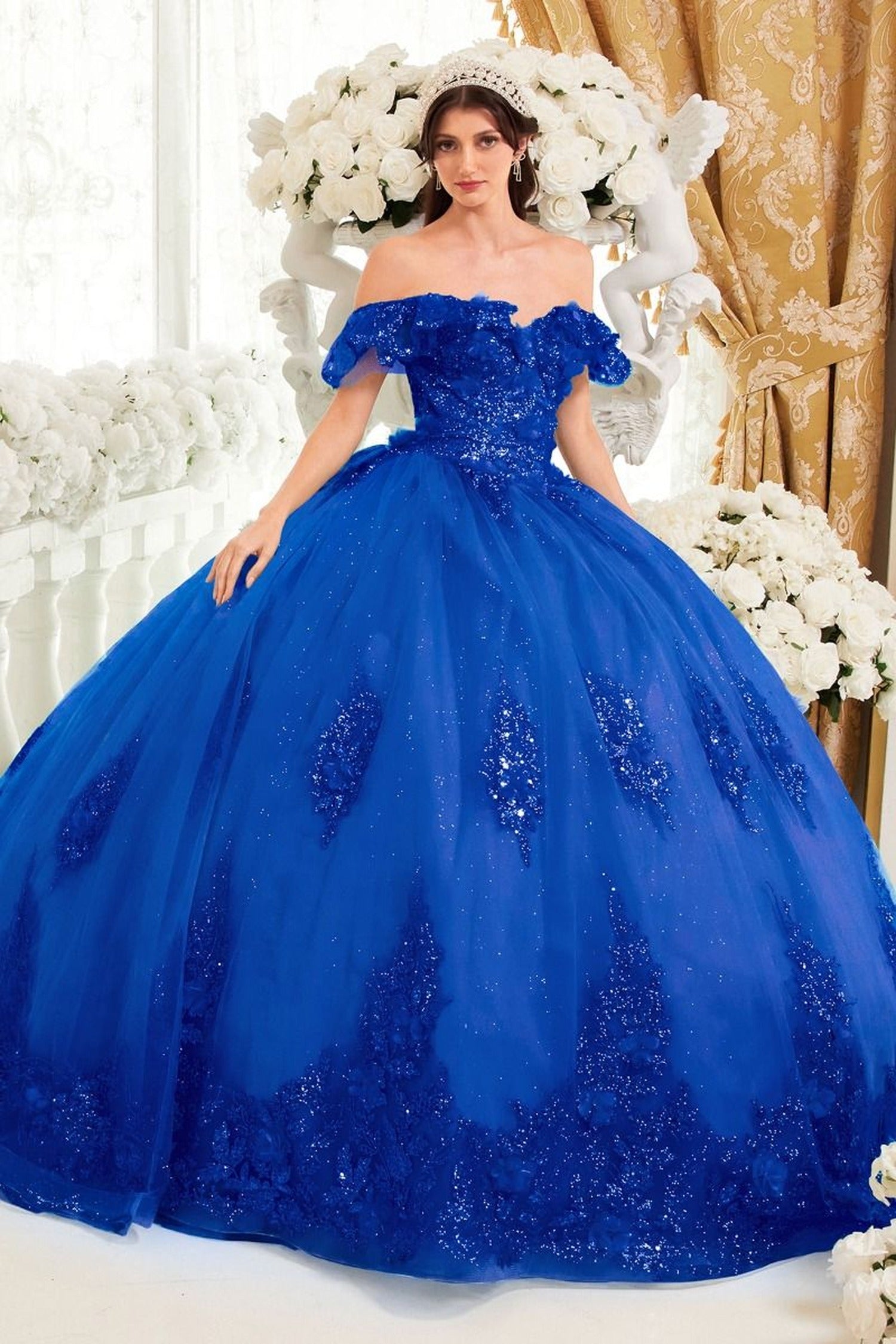 Ladivine 15701 - Ruffled Off Shoulder Ballgown